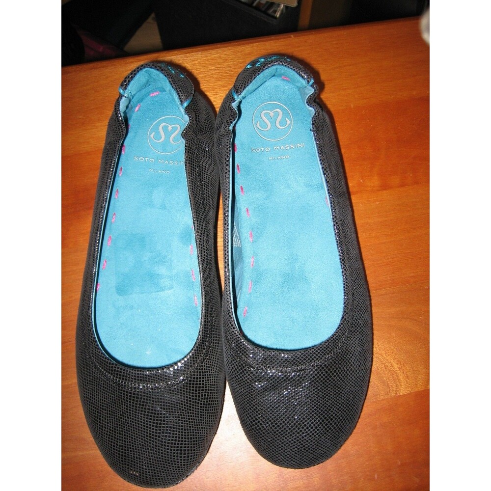 SOTO MASSINI BLACK  BALLERINA TEXTURED LEATHER FLAT SHOE SIZE 39 M NEW NO BOX